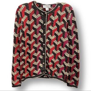 South Cotton sweater jacket cardigan M vintage pristine geometric red black